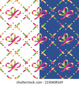 Bright bow geometric seamless pattern. Dashed lines cross, festive background. Cute abstract fashion style for holiday party transparent background. Vector illustration