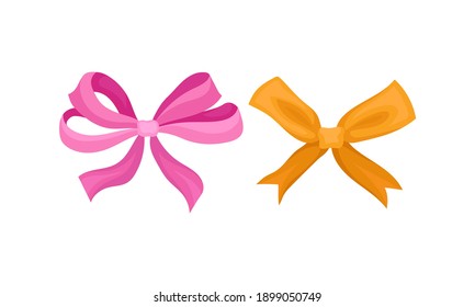 Bright Bow as Ornamental Knot Made of Ribbon Vector Set