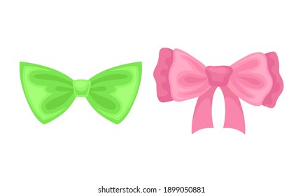 Bright Bow as Ornamental Knot Made of Ribbon Vector Set