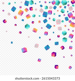 Bright Box Vector Transparent Background. Gradient Abstract Confetti Pattern. Perspective Polygon Paper. Iridescent Brick 3d Image.