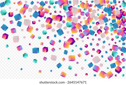 Bright Box Vector Transparent Background. Multicolored Business Cube Pattern. 3d Rhombus Cover. Holographic Brick Geometric Presentation.