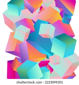 Bright Box Vector White Background. Rainbow Perspective Cube Brochure. Structure Brick Wallpaper. Gradient Element Style Presentation.