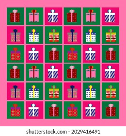Bright boxes with gifts. Time to give gifts.