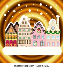 Bright boxes. Happy New Year. Greeting card. Cartoon Vector illustration. Christmas tree with gifts. Vintage style.