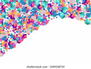 Bright Brick VectorWhite Background. Rainbow 3d Polygon Brochure. Perspective Block Wallpaper. Multicolored Cube Shiny Paper.