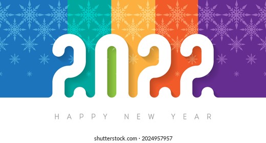 Bright Brochure or calendar cover design template. Happy new year 2022. Cover of business diary with wishes and snowflakes. Horizontal banner.