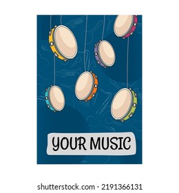 Bright brochure designs with musical instruments. Colored drums and maracas. Entertainment concept. Template for promotional leaflet or flyer