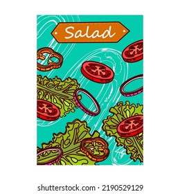 Bright Brochure Designs With Tasty Food. Green Salad. Delicious Meal And Nutrition Concept. Template For Promotional Leaflet Or Flyer