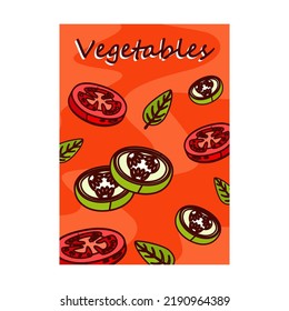 Bright Brochure Designs With Tasty Food. Colored Vegetables And Green Salad. Delicious Meal And Nutrition Concept. Template For Promotional Leaflet Or Flyer