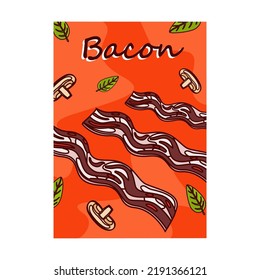 Bright Brochure Designs With Tasty Food. Colored Bacon. Delicious Meal And Nutrition Concept. Template For Promotional Leaflet Or Flyer