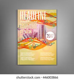 Bright brochure template in shades of yellow, flyers, leaflets, presentation covers, the annual report. Modern dynamic design. Vector illustration.