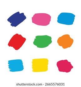 Bright Brush Stroke and Paint Splatter Vector Collection. Hand Drawn Artistic Marks, Editable Abstract Shapes, Colorful Grunge Design for Creative Projects