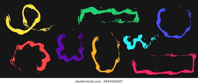 Trazos de pincel brillantes. Marcos y Formas con textura de pincel, trazos de aceite y gouache. Vector textura pinceladas

