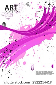 Bright brush strokes on a white background. Elements for design, template. Splash of paint. Background, cover, postcard, poster design. Vector illustration.