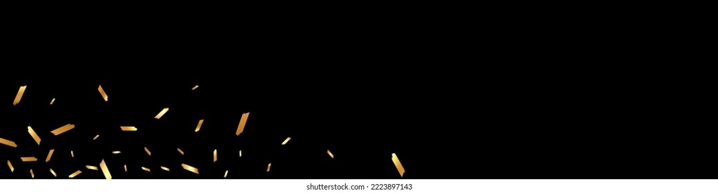 Bright Brush Vector Black Panoramic Background. Gold Shavings Falling Texture. Paint Paper Invitation. Dust Bridal Banner.