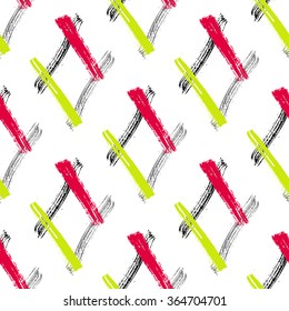 Bright brushstrokes seamless bold pattern. Hand painted rhombus vector texture.