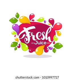 bright bubble frame  sticker, emblem and banner for fruit and berry fresh juice