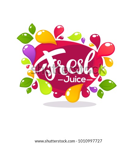 bright bubble frame  sticker, emblem and banner for fruit and berry fresh juice
