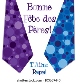 Bright bubble tie French 'Happy Father's Day' neck tie card in vector format.