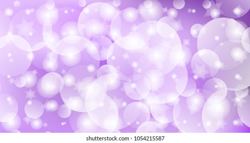 bright Bubbles and stars in violet colors with foam texture abstract background with bokeh blurred and defocused effect and vivid lights for festival and celebrations designs and dreamy concepts 