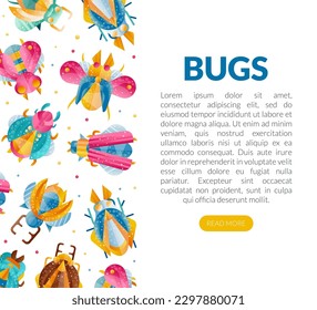 Bright Bugs and Beetle Insect with Wings Vector Design Template