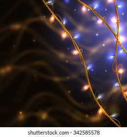
bright bulbs, garland on blurred background, vector