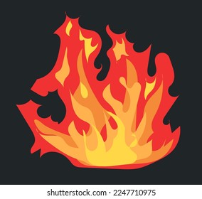 Bright burning fire and hot flame effect, flammable symbol. Vector illustration in comic cartoon design