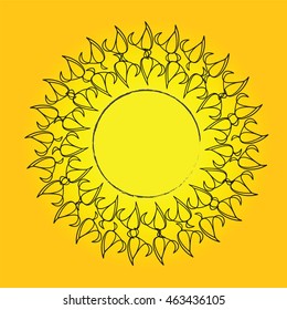Bright, burning mandala sun in the yellow tones.
