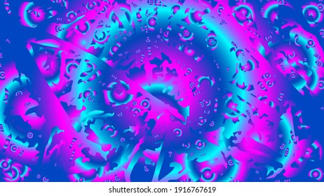 Bright bursts of torn reality with diverging waves abstract background. Explosion blue circles with pink astral bubbles hallucinogenic visions lsd and transition to parallel vector worlds.