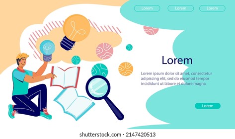 Helle Geschäftsidee und anwendbares Wissen, um Erfolg zu erzielen. Anwendung von Wissen über Ideen und Lernen zur Verbesserung der Fertigkeiten Konzept für Website, flache Vektorgrafik.
