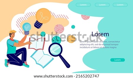 Bright business idea and genius solution website banner template, flat vector illustration. Brainstorming and innovation, ideas and solutions for start-up and business development.