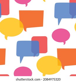 Bright business seamless pattern with colorful speech bubbles, dialog boxes background