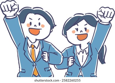 Bright bust-up illustration of a man and a woman in a suit