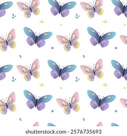 Bright butterflies background. Seamless pattern with cute butterflies. Springtime and summer patterns. 