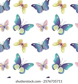 Bright butterflies background. Seamless pattern with cute butterflies. Spring and summer patterns. 