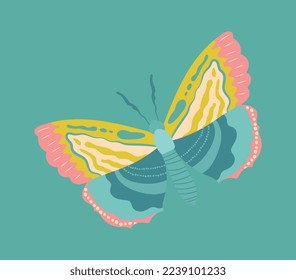 Bright butterflies icon. Colorful insect with yellow green wings. Fauna and wild life, aesthetics and elegance. Stylish and minimalistic logo for company, branding. Cartoon flat vector illustration