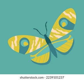 Bright butterflies icon. Insect with vivid yellow green wings. Sticker for social networks and instant messengers. Symbol of tenderness and beauty, spring season. Cartoon flat vector illustration