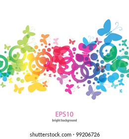 bright butterflies on abstract background with space for text