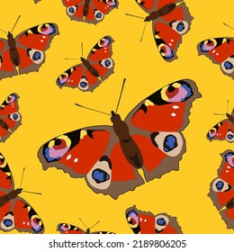 Bright butterflies seamless pattern on yellow background.
