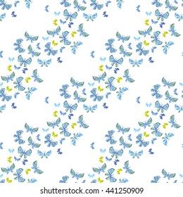 bright butterfly flying illustration. vector seamless pattern on white background
