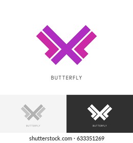 Bright butterfly logo - wings and fly symbol. Moth and insect vector icon.