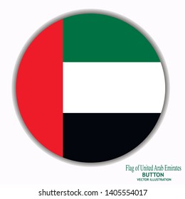 Bright button with flag of Arab Emirates. Illustration with flag for web design. Vector illustration with white background.
