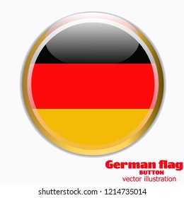 Bright button with flag of Germany. Round sparkling banner illustration with flag. Happy Germany day background. Vector illustration.