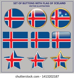 Bright button with flag of Iceland. Happy Iceland day button. Button with flag. Vector illustration.