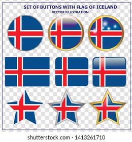 Bright button with flag of Iceland. Happy Iceland day button. Button with flag. Vector illustration.