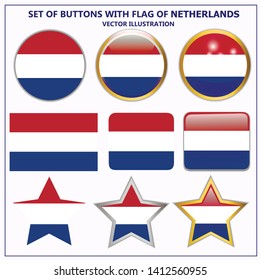 Bright buttons with flag of Netherlands. Happy Netherlands day buttons. Bright illustration with white background .