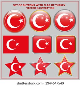 Bright buttons with flag of Turkey. Happy Turkey day buttons. Colorful buttons with flag. Vector illustration.