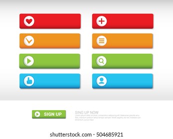 Bright buttons templates.Icons.Sing up button.Colorful button for a site or channel