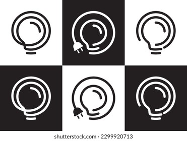 bright with cable lamp logo vector. creative energy technology symbol icon.