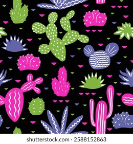 Bright cactus seamless pattern. Cute desert cacti. Print for fabric